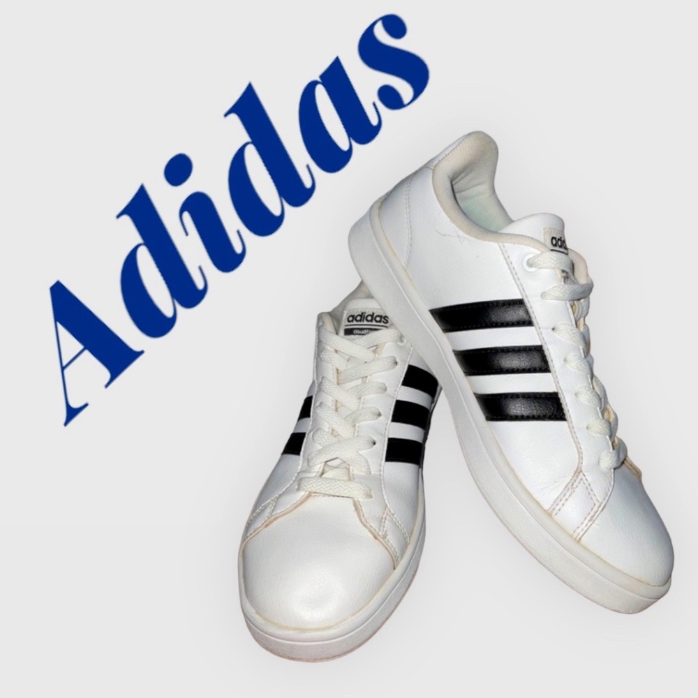 Adidas Neo Cloudfoam Memory Footbed Leather White Black Women Sneakers S…
